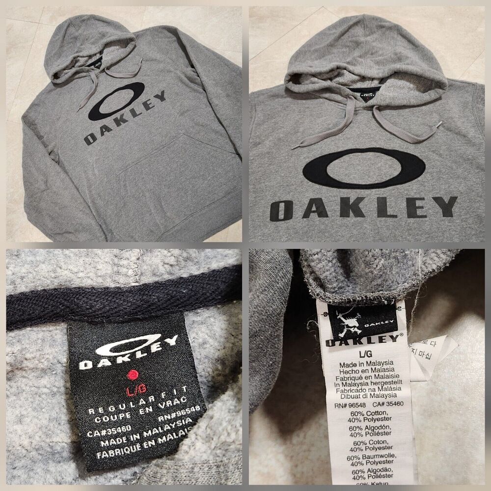 Oakley Mens‎ L Large Gray Spellout Logo Pullover Sweatshirt Hoodie Regular Fit